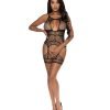 Seamless Halter Merry Widow W Thigh Cuffs Black O S