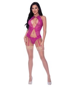 Berrylicious Lace Halter Basque G String Pink