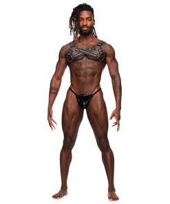 Virgo Pu Leather Chest Harness W Zipper Detail Black O S