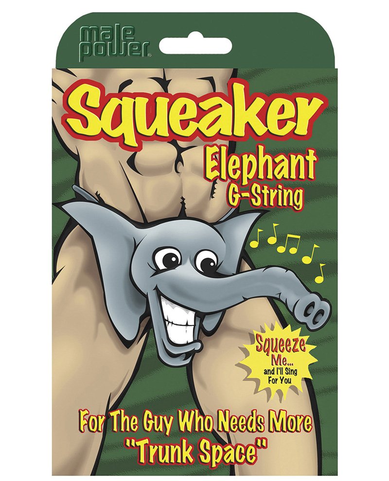 Male Power Squeaker Elephant G String Black