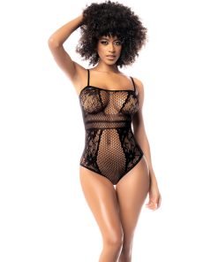 Floral Fishnet Bodysuit Black O S