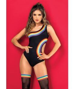 Pride One Shoulder Side Cut Out Bodysuit Black Prints