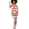 Sexy Nurse Bodysuit Head Piece White Red