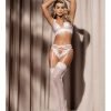 Floral Lace Mesh Top Garter Belt Peek A Boo Panty White