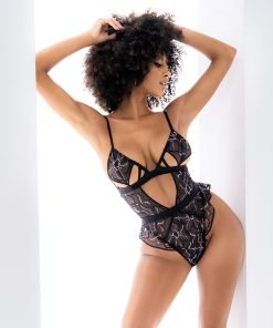 Embroidered Peek A Boo Bodysuit Black