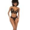 Lace Bralette Thong Panty W Lace Up Back Black