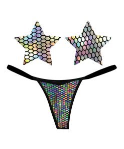 Neva Nude Naughty Knix Mirrored Mayhem Holographic G String Pasties Black O S