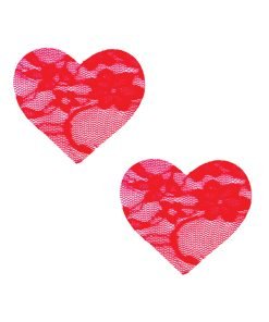 Neva Nude Lace Heart Pasties Red O S