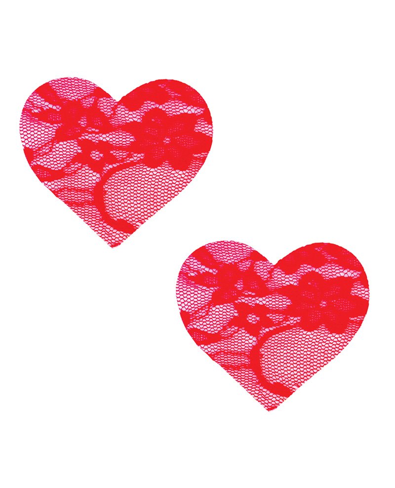 Neva Nude Lace Heart Pasties Red O S