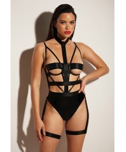 Fetish Lethal Underwire Peek A Boo Vinyl Teddy W Choker Black