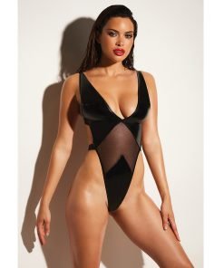 Fetish Limitless Soft Cup High Leg Vinyl Mesh Teddy Black