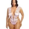 Imani Eyelash Lace Soft Cup High Leg Teddy Pink Tulle