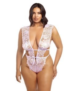 Imani Eyelash Lace Soft Cup High Leg Teddy Pink Tulle