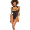 Josephine High Leg Teddy W Removable Fishnet Collared Harness Black