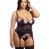 Demi Padded Shelf Cup Merrywidow W Overlay Lace Panty Black Heliotrope