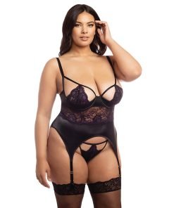 Demi Padded Shelf Cup Merrywidow W Overlay Lace Panty Black Heliotrope