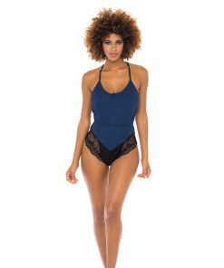Claribel Ribbed Jersey Romper Estate Blue Black L Xl