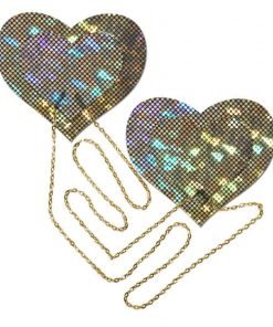 Gold Shattered Disco Ball Heart With Gold Chains Pasties
