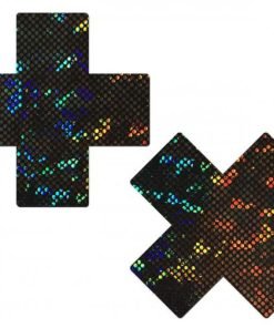 Pastease Shattered Glass Disco Ball Glitter Black Cross Pasties