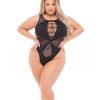Pink Lipstick Highneck Bodysuit Fits Up To 3x Black Qn