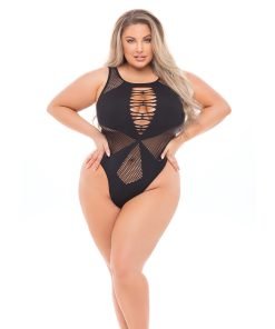 Pink Lipstick Highneck Bodysuit Fits Up To 3x Black Qn