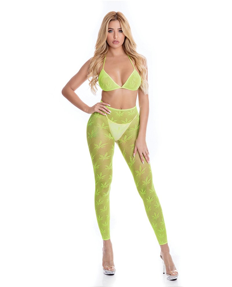 Pink Lipstick All About Leaf Bra Leggings Green