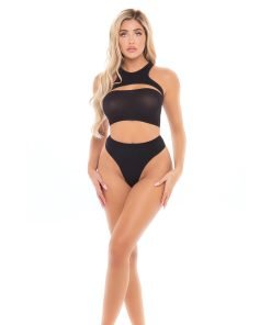 Pink Lipstick Divine Bandeau Harness Top High Waist Thong Black O S