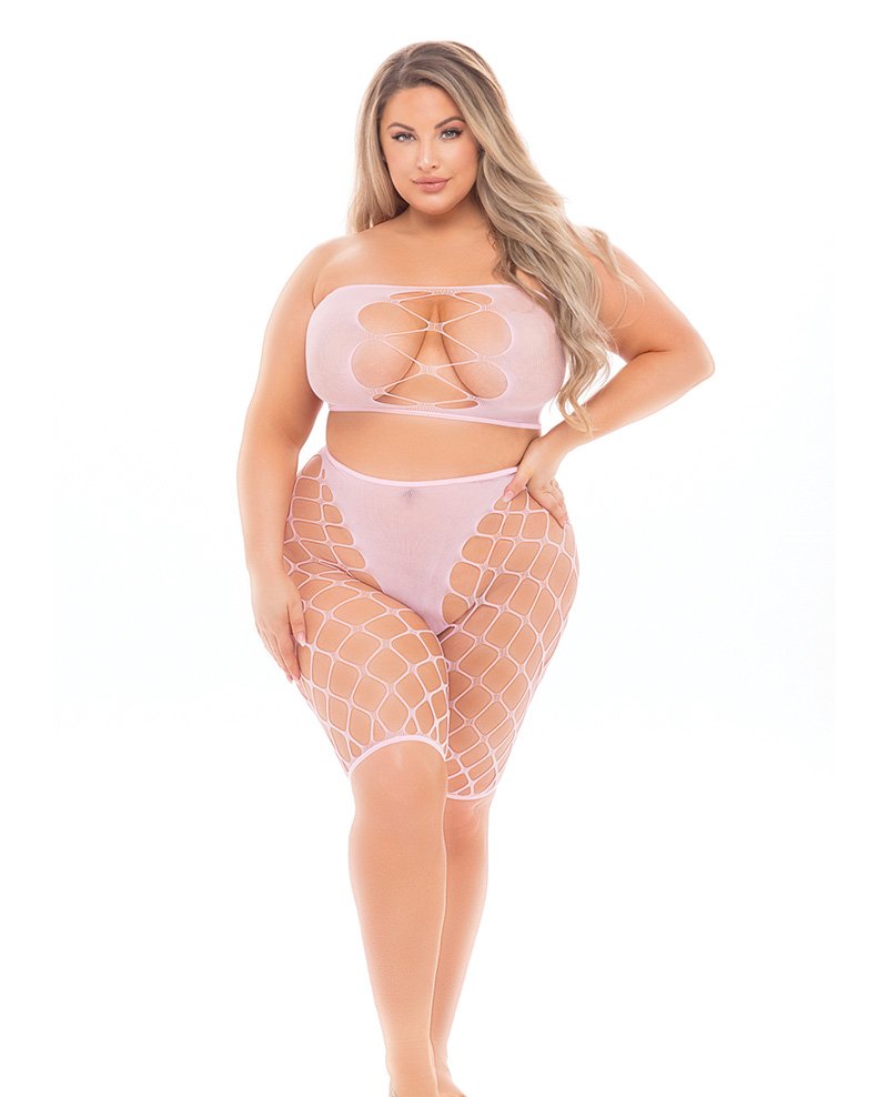 Pink Lipstick Empress Biker Short Bandeau Top Fits Up To 3x Pink Qn