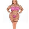 Pink Lipstick Dance With Me Lrge Fshnet Romper Bndeau Top G Strng Fits Up To 3x Neon Pink Qn