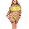 Pink Lipstick Dance With Me Lrge Fshnet Romper Bndeau Top G Strng Fits Up To 3x Neon Yellw Qn