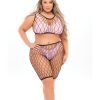 Pink Lipstick Brace For Impact Large Fishnet Top Shorts Bra Thong Fits Up To 3x Pink Qn