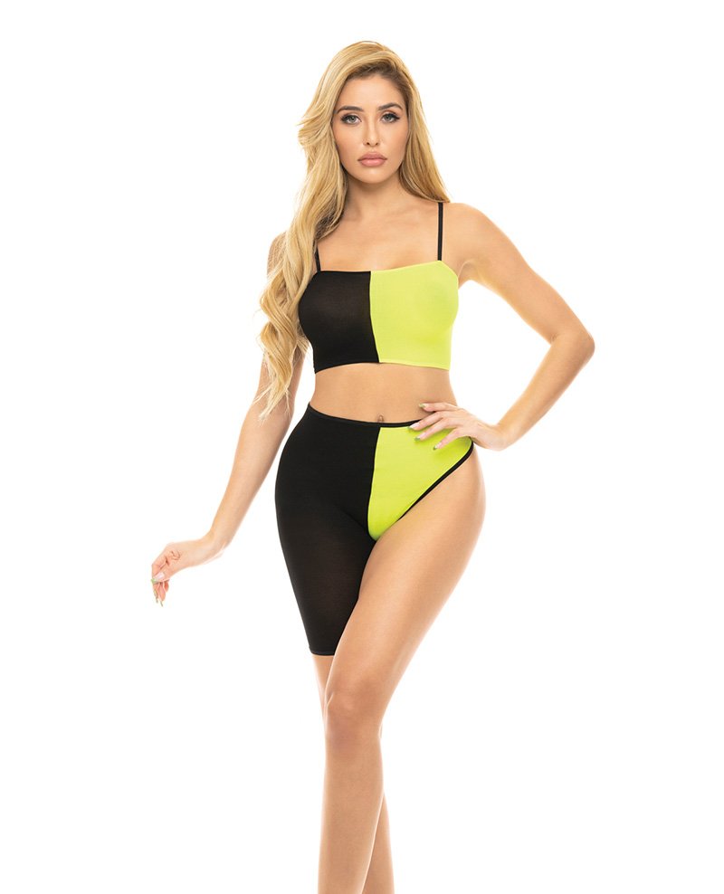 Pink Lipstick Block You Out Bandeau Bottom Black Yellow