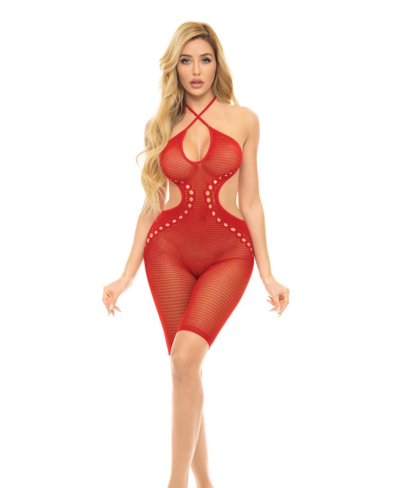 Pink Lipstick Fill Me In Bodystocking Red