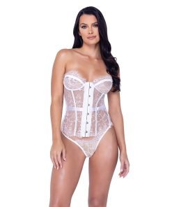 Fantasy Scalloped Eyelash Lace Bustier Thong White