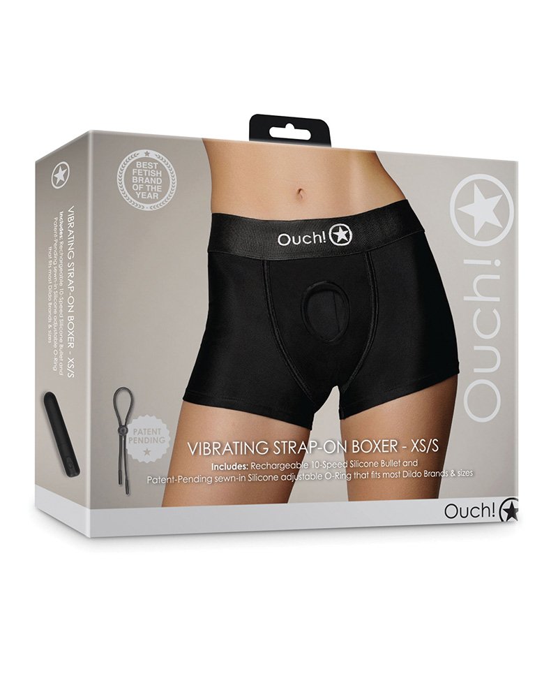 Shots Ouch Vibrating Strap On Boxer Black Xs S