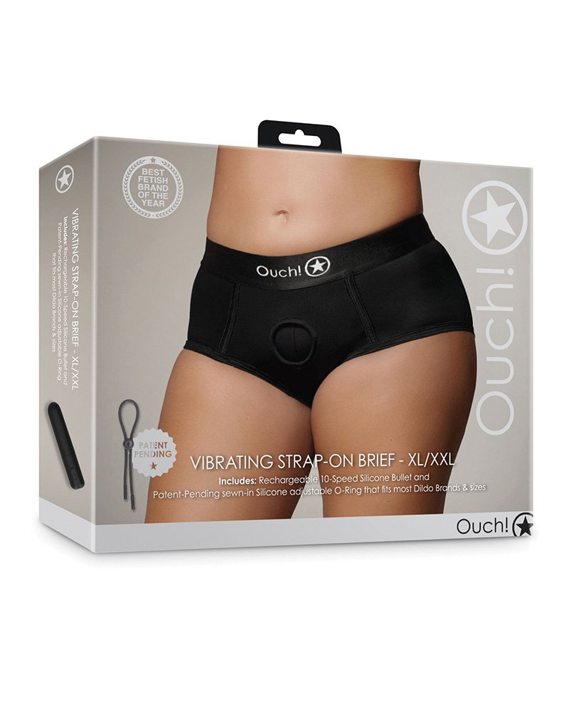 Shots Ouch Vibrating Strap On Brief Black Xl Xxl