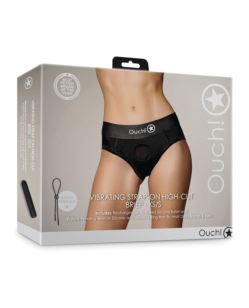 Shots Ouch Vibrating Strap On High Cut Brief Black