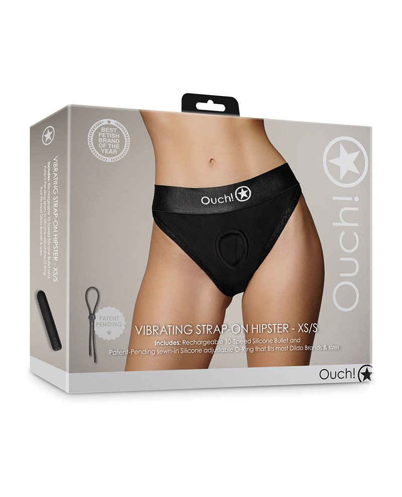 Shots Ouch Vibrating Strap On Hipster Black