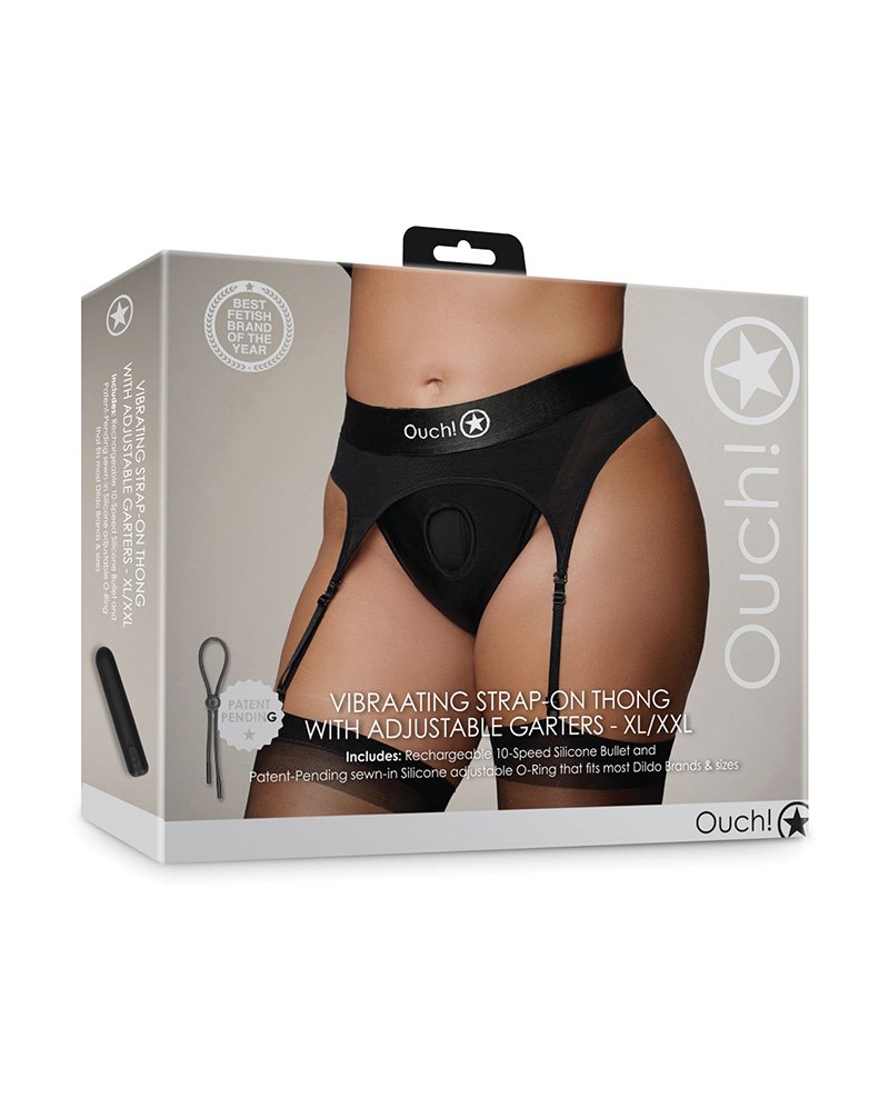 Shots Ouch Vibrating Strap On Thong W Adjustable Garters Black Xl Xxl