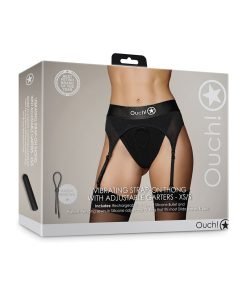 Shots Ouch Vibrating Strap On Thong W Adjustable Garters Black