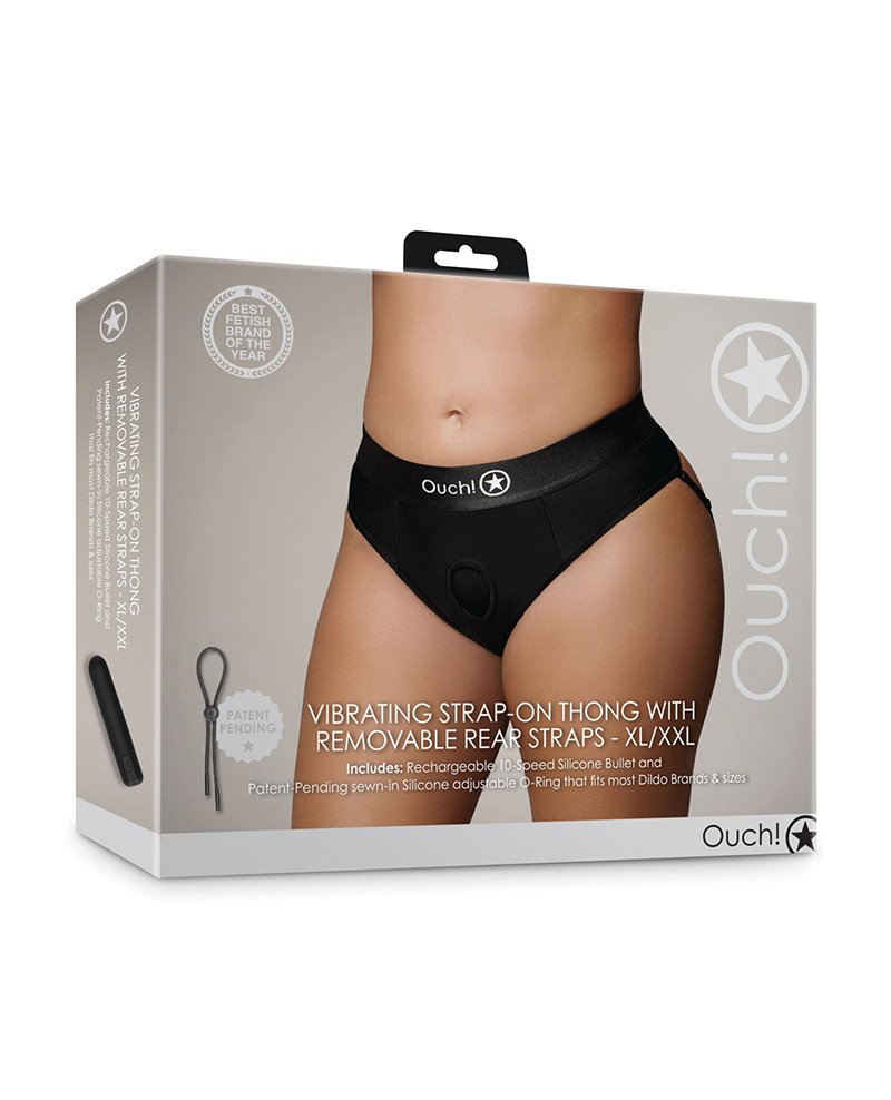 Shots Ouch Vibrating Strap On Thong W Removable Rear Straps Black Xl Xxl