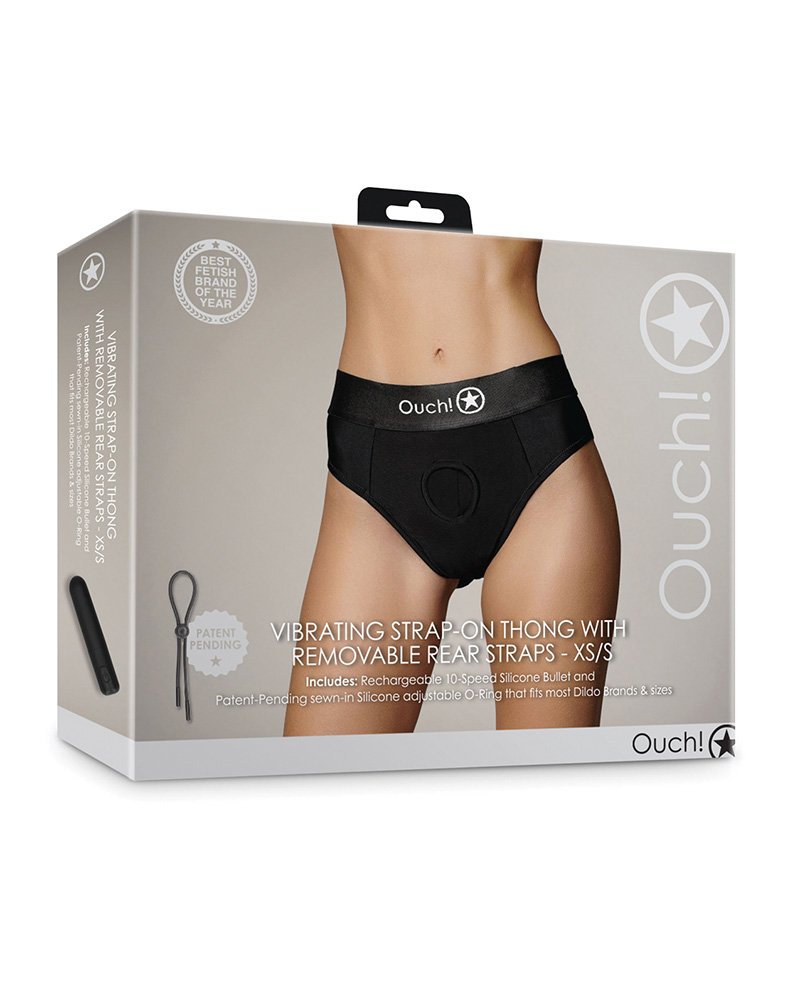 Shots Ouch Vibrating Strap On Thong W Removable Rear Straps Black