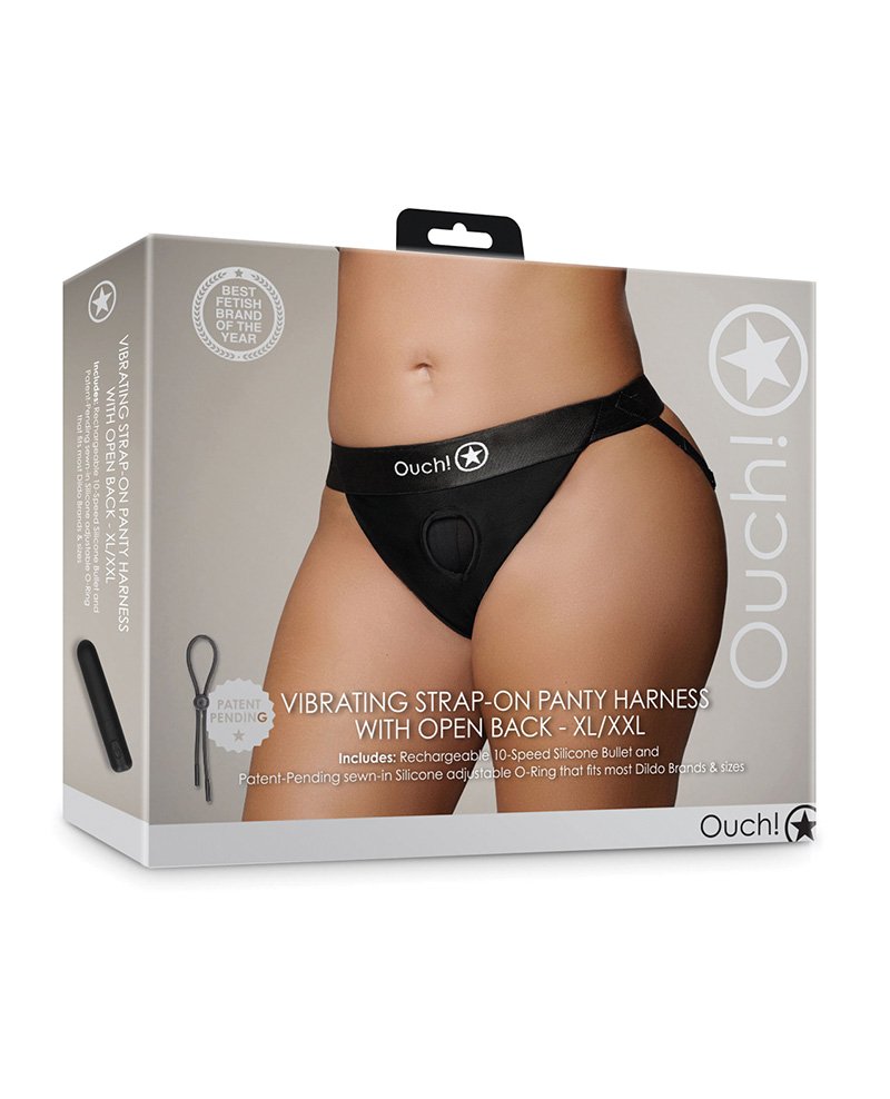 Shots Ouch Vibrating Strap On Panty Harness W Open Back Black Xl Xxl