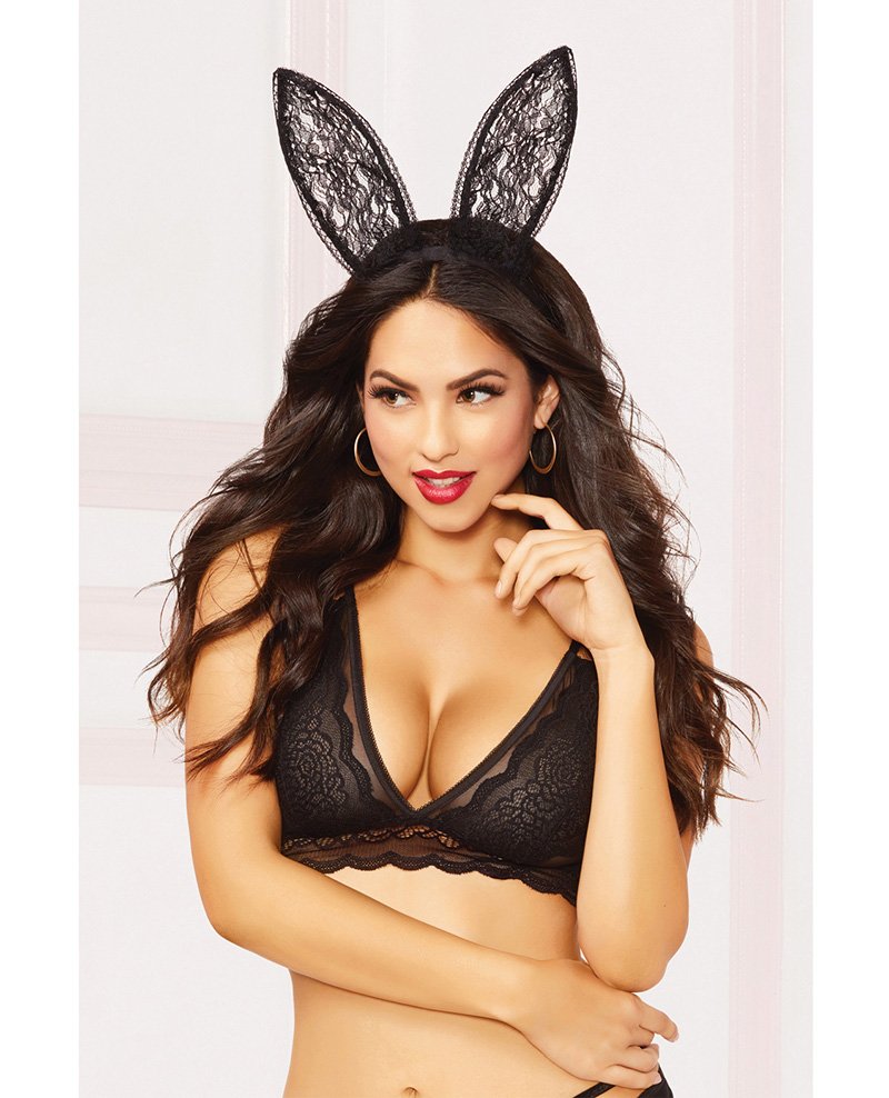 Lace Bunny Ears Black O S