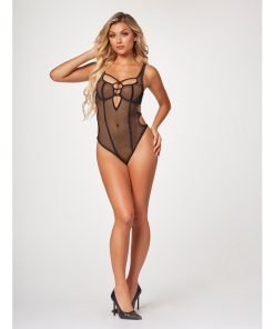 Fishnet Strappy High Cut Leg Teddy Black
