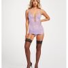 Lace Mesh Triangle Cup Chemise W Garters Thong Lavender