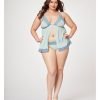 Lace Mesh Triangle Cup Babydoll Thong Blue