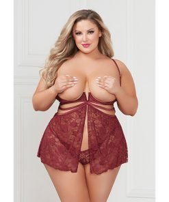 Super Sexy Stretch Lace Babydoll W G String Wine