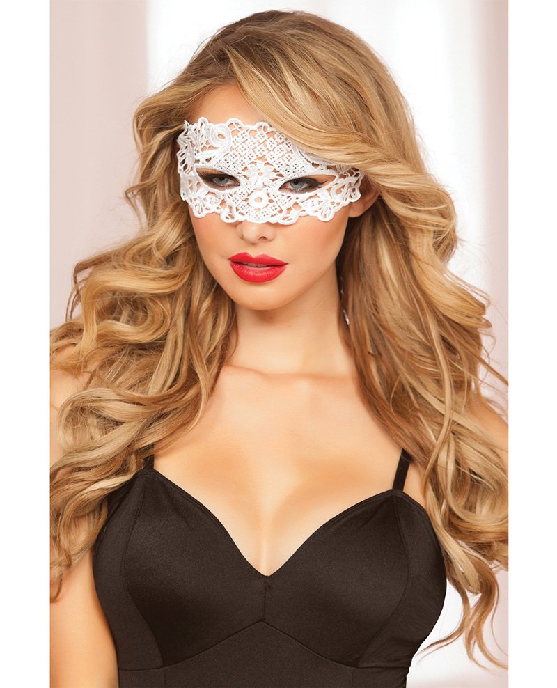 Lace Eye Mask Satin Ribbon Ties White O S