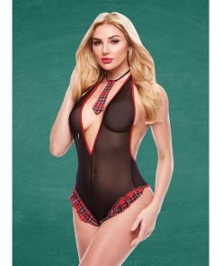 Teachers Pet Schoolgirl See Thru Crotchless Teddy W Tie Black Red